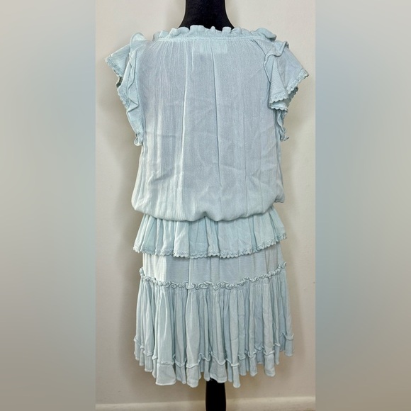 The impeccable pig light blue rayon tiered dress flutter cap sleeves large EUC - Picture 8 of 8